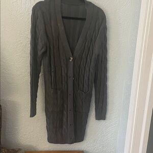 Gray Cable Knit Cardigan Sweater